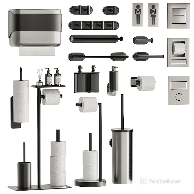 Modern Bathroom Accessories With Towel Racks Toilet Paper Holders And Soap Dispensers 3d model 