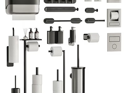 Modern Bathroom Accessories With Towel Racks Toilet Paper Holders And Soap Dispensers 3d model