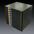 Modern Black Server Rack With Multiple Modules And Orange Blue Indicators 3d model