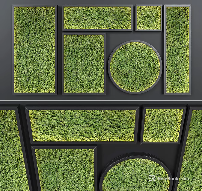 Decorative Greenery Wall Design With Geometric Frames In Different Shapes 3d model