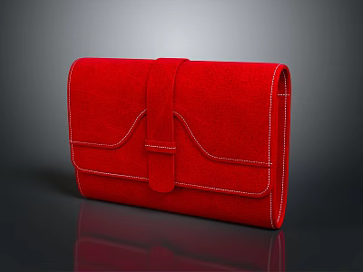 Red Suede Wallet With White Stitching Buckle Strap And Pocket Design 3d model