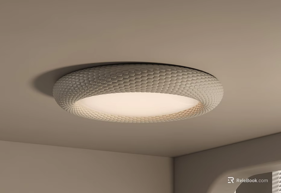 Modern Round Ceiling Light with Textured Pattern and Soft Illumination 3d model 