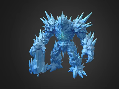 Game Fantasy Ice Monster Character With Spiked Blue Ice Appendages And Menacing Crystal Structure 3d model