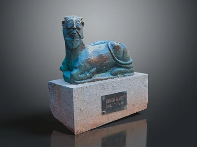 Game Movie Character Bronze Mythical Beast Statue Reclining on Stone Pedestal with CHENXIANGJUN 2024 Nameplate 3d model