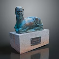 Game Movie Character Bronze Mythical Beast Statue Reclining on Stone Pedestal with CHENXIANGJUN 2024 Nameplate