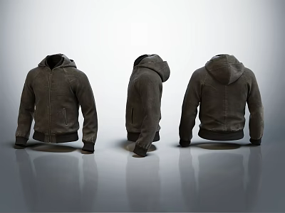 Dark Gray Zipper Hoodie With Front Side And Back Views For Casual Wear 3d model