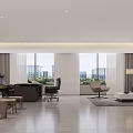 Modern Office Interior Design With Large Windows City View Sofa Desk And Chairs