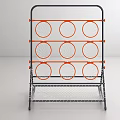 Multi Layer Sports Equipment With Orange Rimmed Circular Nets And Metal Mesh Shelf Base