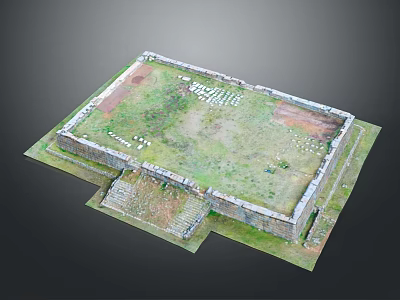 Ancient Ruin Historical Site Featuring Stone Walls Green Grassland Steps And Foundations 3d model