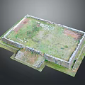 Ancient Ruin Historical Site Featuring Stone Walls Green Grassland Steps And Foundations