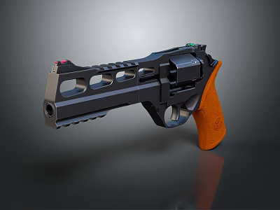 Tactical Revolver With Black Body Orange Grip And Hollowed Metallic Design 3d model