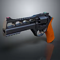 Tactical Revolver With Black Body Orange Grip And Hollowed Metallic Design