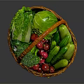 Fresh Assorted Vegetables in Wicker Basket Including Cabbage Broccoli Radishes and Cucumbers