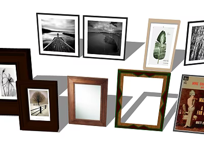 Various Style Picture Frames With Landscape Photos Leaf Image And Black White Prints 3d model