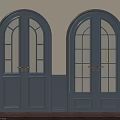 Elegant Deep Blue Double Doors With Arched Top Glass Panes And Golden Handles In Interior