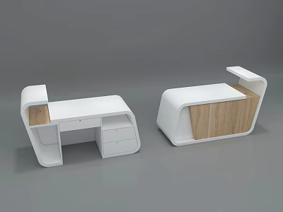 Modern Reception Desk With White Surface Wooden Accents And Functional Storage Drawers 3d model