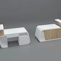 Modern Reception Desk With White Surface Wooden Accents And Functional Storage Drawers
