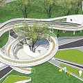 Scenic Park Landscape Design With Curved Pathways Green Lawns Trees And Playground Area