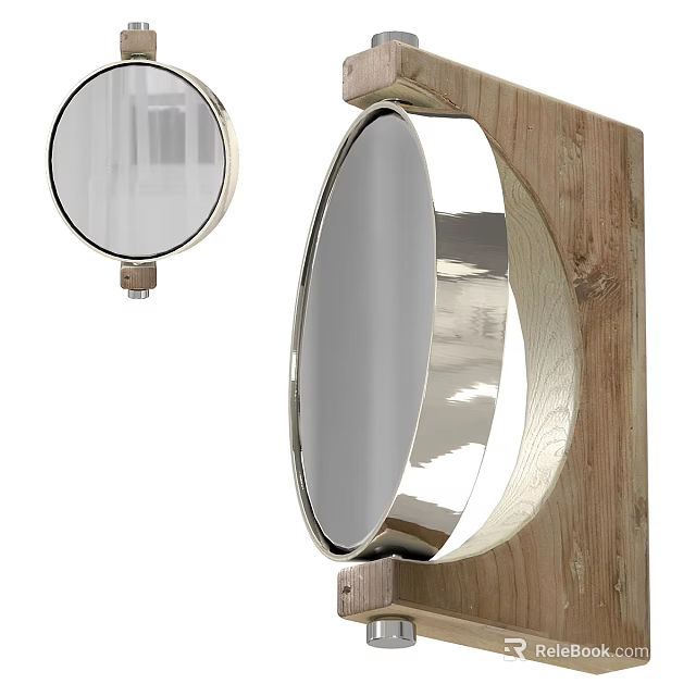 Oval Wall Mounted Mirror With Natural Wooden Frame And Clear Reflective Surface 3d model 
