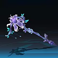 Ornamental Purple Fantasy Magic Staff With Floral Head Green Leaves Blue Accents