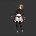 Anime Style Game Character With Orange Hair Red Plaid Skirt And Blue Eyes