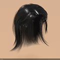 Long Straight Black Hair Wig Fashion Decorative Accessory Model With Light Brown Background