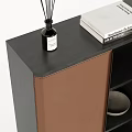 Modern Minimalist Entryway Console Side Cabinet With Brown Leather Panels And Black Metal Frame