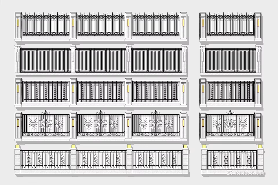 Various Architectural Metal Fence Designs With Decorative Patterns And Styles 3d model 