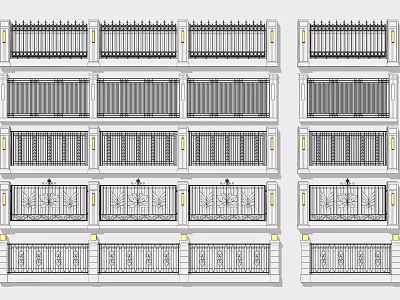 Various Architectural Metal Fence Designs With Decorative Patterns And Styles 3d model