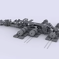 Automated Industrial Production Line Equipment With Blue Metallic Rollers Conveyor Belts and Processing Units