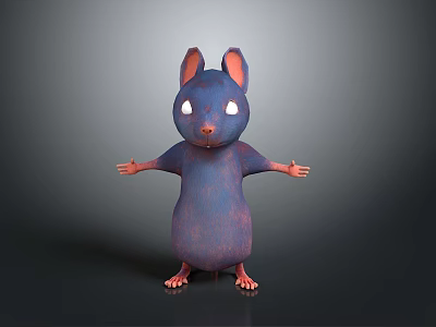 Cartoon Mouse Character With Big Eyes Outstretched Arms And Purple Blue Body 3d model