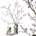 Elegant Decorative Ornament Set With Cherry Blossom Branches And Marble Vases