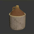 Clay Jar With Cork Stopper And Handle In Light Gray Weathered Container On Dark Background