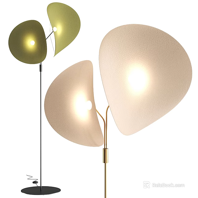 Modern Design Floor Lamps With Beige Green Irregular Shades And Metal Stands Illuminated 3d model 