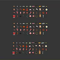 Colorful Small Food Items Arranged in Rows with Vibrant Colors and Shapes