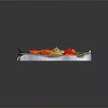 Appetizing Red Sushi Rolls With Tobiko Ginger Wasabi And Decorative Leaves On Plate