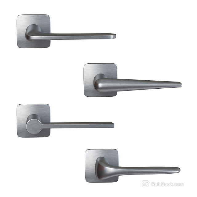 Modern Silver Metal Door Handles with Different Contemporary Designs for Home Interior 3d model 