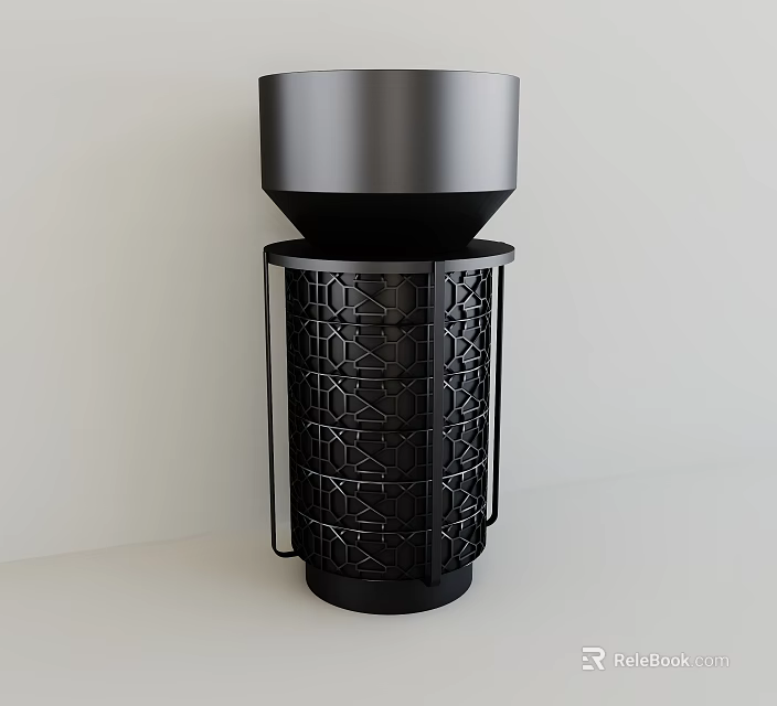 Modern Black Art Installation With Cylindrical Design And Geometric Laser Cut Pattern 3d model 