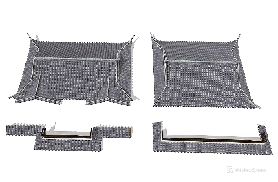 Traditional Roof Components Including Tile Structure Ridge And Eaves Design Elements 3d model 