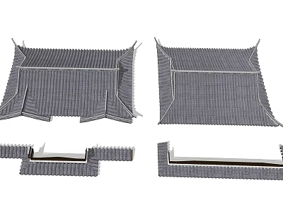 Traditional Roof Components Including Tile Structure Ridge And Eaves Design Elements 3d model
