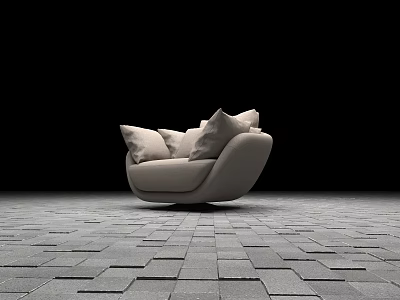 Modern Single Sofa With Plush Cushions On Gray Brick Floor And Black Background 3d model