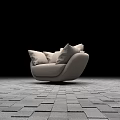 Modern Single Sofa With Plush Cushions On Gray Brick Floor And Black Background