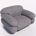 Gray Fabric Single Sofa With Rounded Armrests And Brown Trim Details 3d model