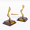 Detailed Golden DNA Helix Sculptures With Wooden Bases And Engraved Plaques