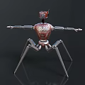 Metallic Robotic Creature With Red Textured Body And Multiple Legs Design