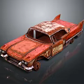 Rusty Red Classic Old Car With Weathered Body And Tail Fin Design