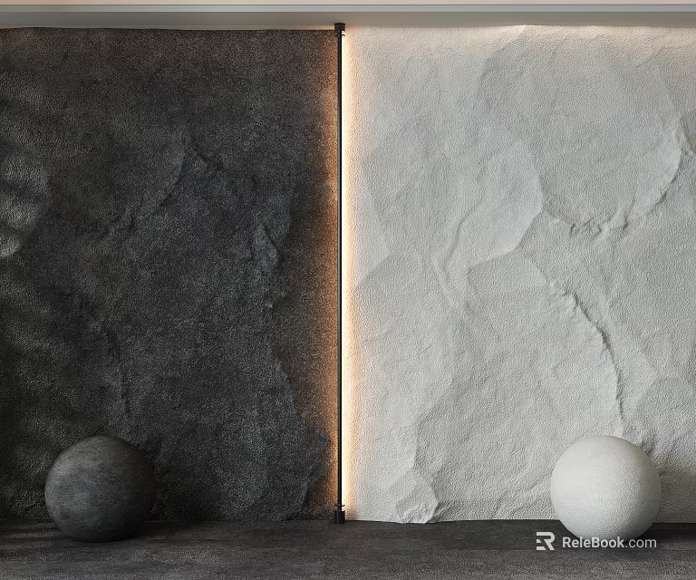Textured Dark Gray And Ivory White Background Walls With Gray And White Spheres 3d model 