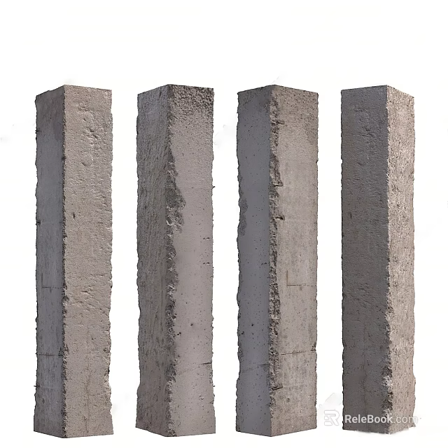 Four Concrete Columns with Rough Textured Surface for Building Construction Use 3d model 
