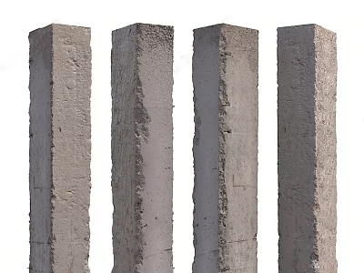 Four Concrete Columns with Rough Textured Surface for Building Construction Use 3d model