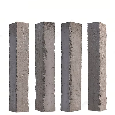 Four Concrete Columns with Rough Textured Surface for Building Construction Use 3d model